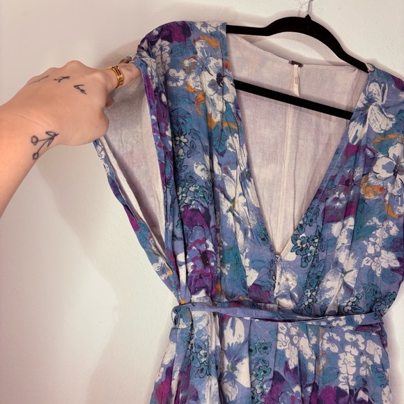 Free People Freddy Tie Floral Mini Dress size Large - Picture 4 of 15
